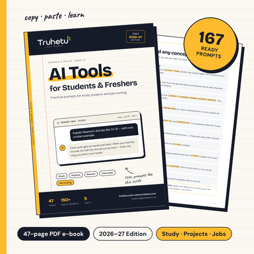 AI Tools for Students and Freshers PDF e-book cover by Truhetu – 167 ChatGPT prompts for study, resume and placements