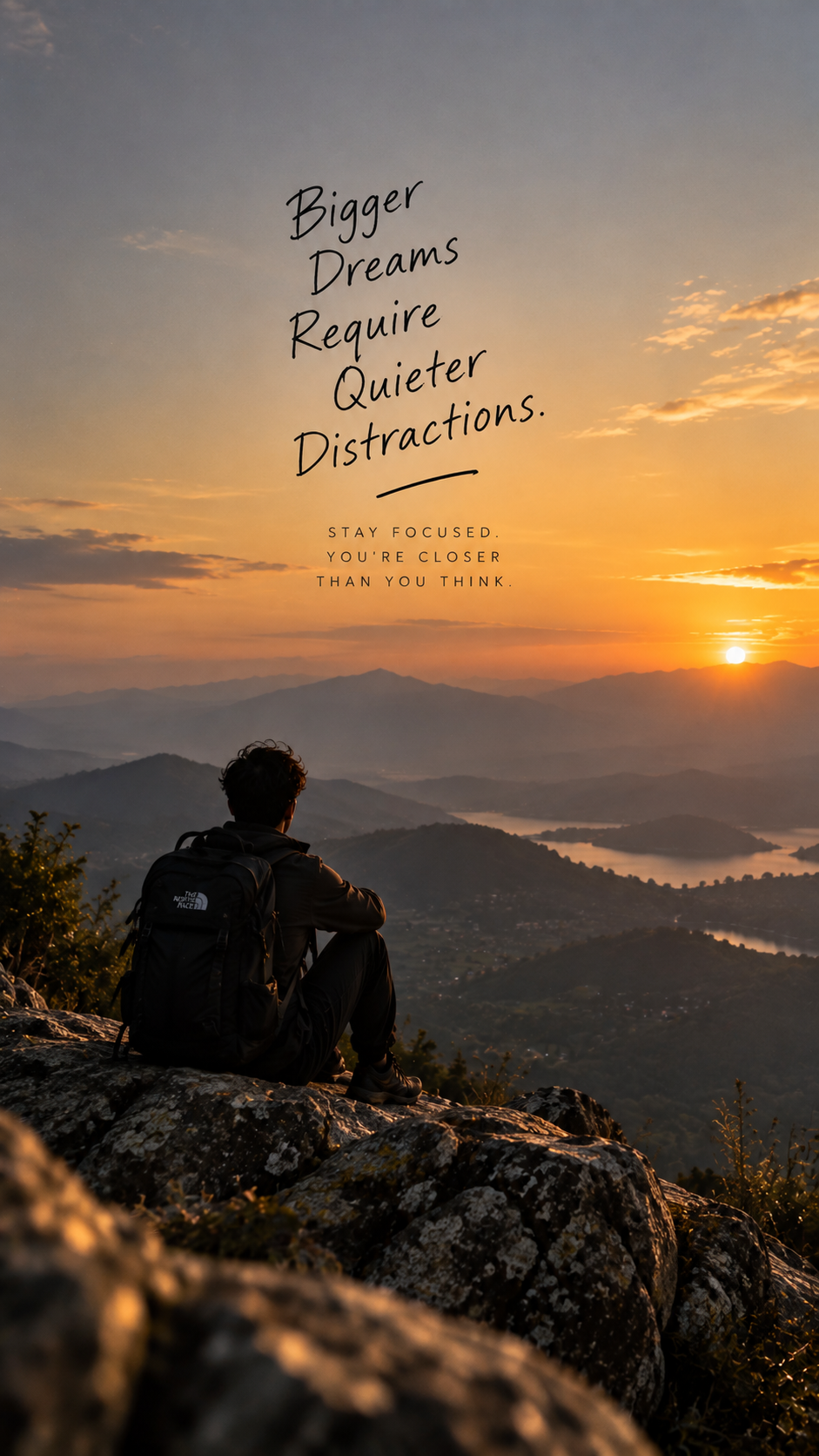 Bigger Dreams Require Quieter Distractions – Motivational Phone Wallpaper
