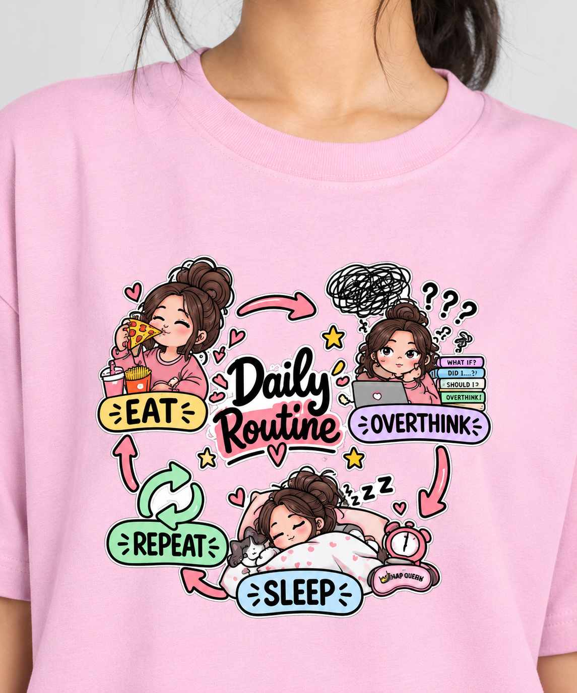 Daily Routine Oversized T-Shirt for Women | Eat Overthink Sleep RepeatUnisex Oversized Standard T-Shirt