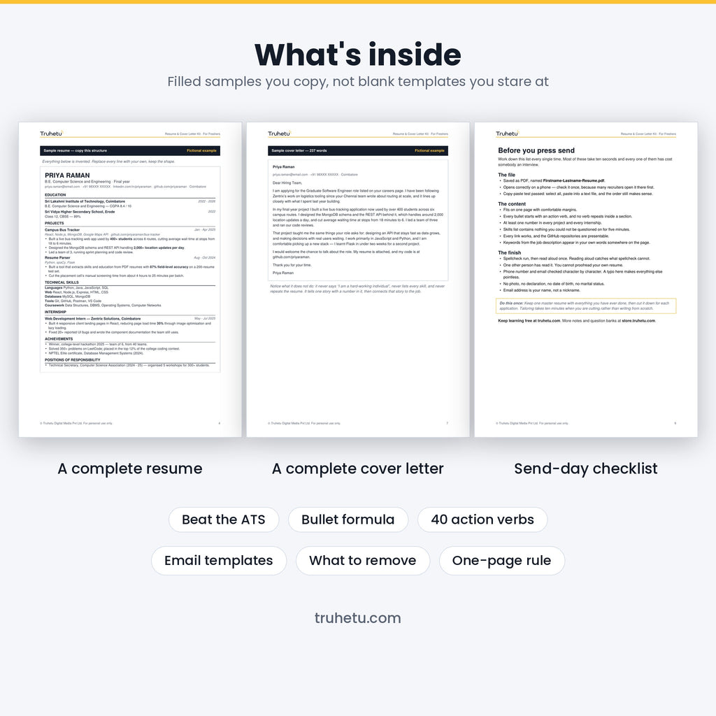 Resume & Cover Letter Kit for Freshers — With Filled Samples (PDF)
