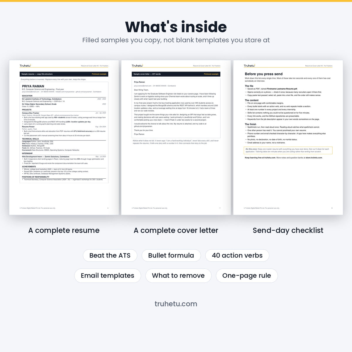 Resume & Cover Letter Kit for Freshers — With Filled Samples (PDF)