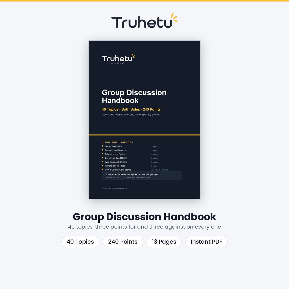 Group Discussion Handbook — 40 Topics with Points For and Against (PDF)